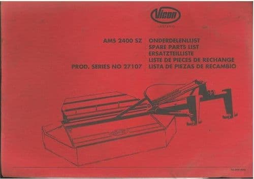 Vicon Greenland Mower Conditioner AMS 2400 SZ Parts Manual