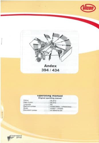 Vicon Kverneland Andex 394/434 Operators Manual