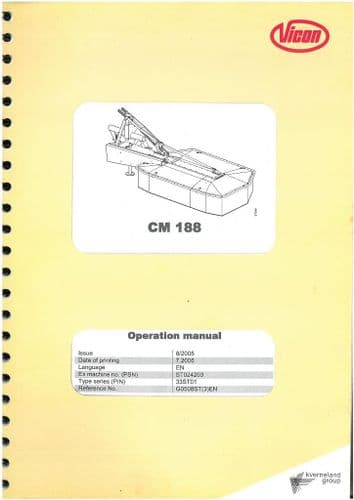 Vicon Kverneland Mower CM 188 Operators Manual - CM188