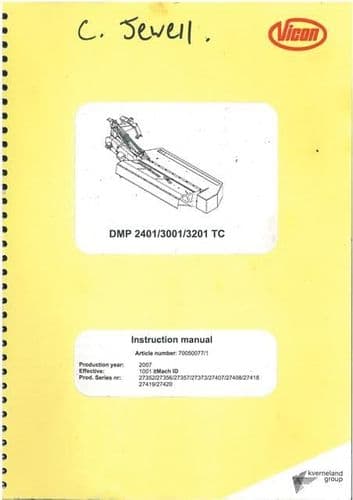 Vicon Kverneland Mower Conditioner DMP 2401 3001 3201 TC Operators Manual