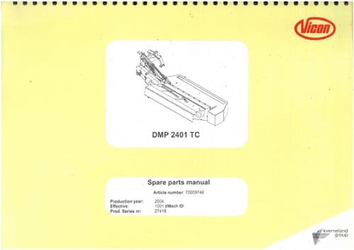 Vicon Kverneland Mower Conditioner DMP2401TC Parts Manual - ORIGINAL