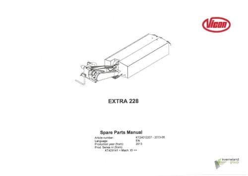 Vicon Kverneland Mower Extra 228 Parts Manual