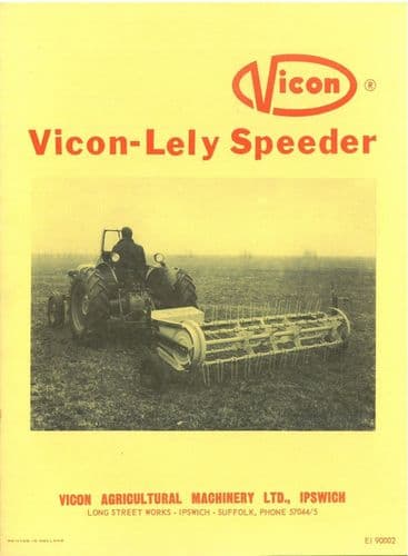 Vicon Lely Speeder Operators Manual with Parts List