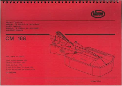 Vicon Mower CM168 Parts Manual - CM 168