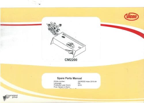 Vicon Mower CM2200  Parts Manual CM 2200