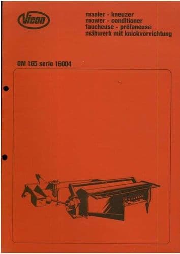 Vicon Mower Conditioner OM165 Parts Manual