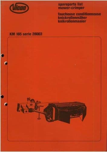 Vicon Mower Crimper KM165 Parts Manual