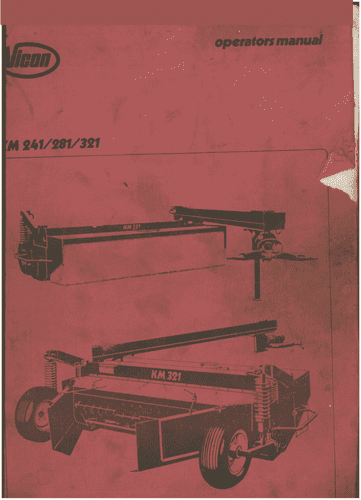 Vicon Mower KM241 KM281 KM321 Operators Manual km 241 281 321