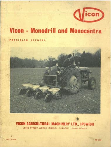 Vicon Precision Seed Drill Monodrill & Monocentra Operators Manual and Spare Parts List