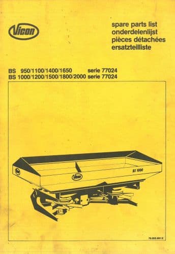 Vicon  Rotaflow BS 950 1100 140 1650 1000 1200 1500 1800 2000 Series 77024 -  Parts Manual