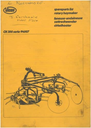 Vicon Rotary Haymaker CH300 Parts Manual - CH 300 - ORIGINAL