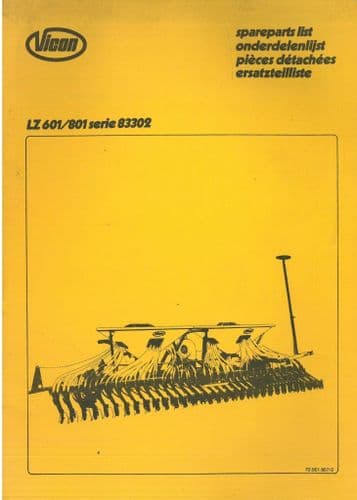 Vicon Seed Drill LZ 601 LZ 801 Series 83302 -  Parts Manual - 601 801