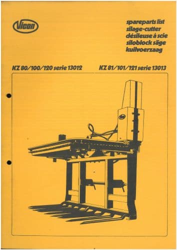 Vicon Silage Cutter KZ80 KZ100 KZ120 Serie 13012 KZ81 KZ101 KZ121 Serie 13013 Parts Manual