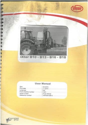 Vicon Sprayer IXter B10 B13 B16 B18 Operators Manual