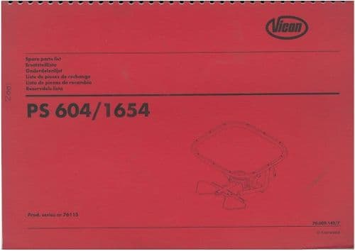 Vicon Spreader PS604 PS754 PS804 PS954 PS1004 PS1154 PS1354 PS1654 Parts Manual - Kverneland