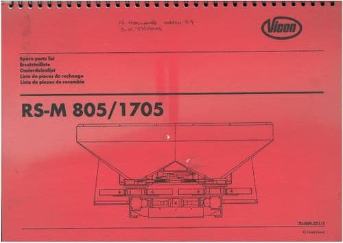 Vicon Spreader RS-M 805 - 1705 Parts Manual - Kverneland