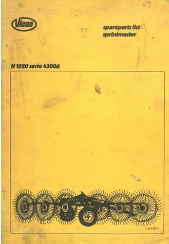 Vicon Sprintmaster  H 1020 Series 43006 -  Parts Manual - 1020 43006