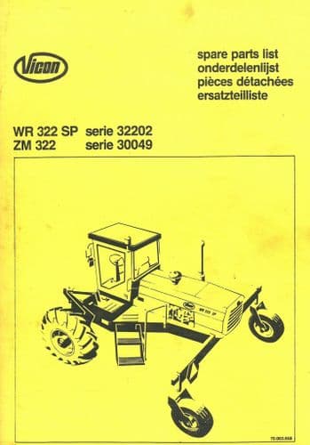 Vicon Swather WR 322 SP serie 32202 ZM 322 series 30049  Parts Manual 32202 30049