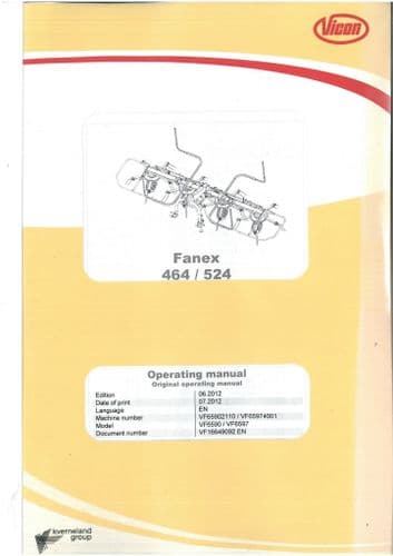 Vicon Tedder Fanex 524 Operators Manual