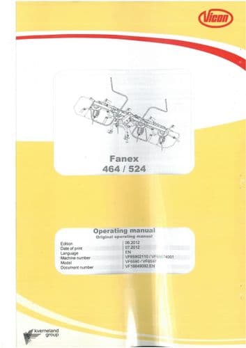 Vicon Tedder Fanex 564/524 Operators Manual
