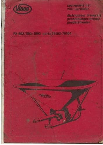 Vicon Vari Spreader PS 602 802 1002 Parts Manual