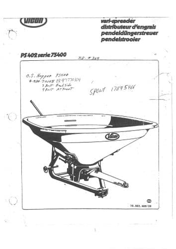 Vicon Vari Spreader PS402 Serie 75400 Parts Manual