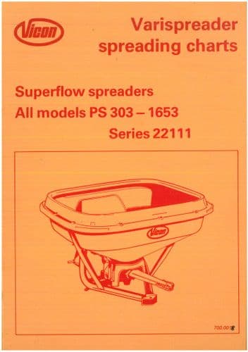 Vicon Varispreader Spreading Charts PS303 PS403 PS503 PS753 PS953 PS1153 PS1353 PS1653 ORIGINAL