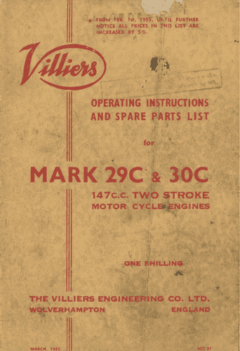 Villier Two Stroke Engine  Mk 29C 30C Operators Manual with Parts List