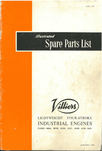 Villiers Engine Four Stroke 505H 507H 512H 512V 515H 515V Parts Manual