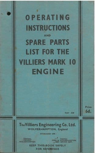 Villiers Engine MK 10, Operators Manual & Parts List