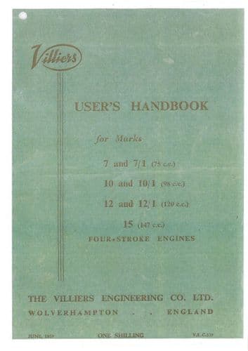 Villiers Engine MK 7, 7-1, 10, 10-1, 12, 12-1, 15 Four Stroke Engines Manual