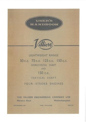 Villiers Four Stroke Engine 50cc 75cc 125cc 150cc  Operators Manual