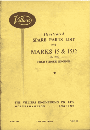 Villiers Four Stroke Engine  Mk 15 15/2 Parts Manual