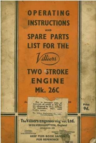 Villiers Mk 26C Two Stroke Engine Operators Manual with Parts List