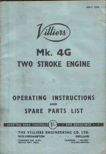 Villiers Mk 4G Two Stroke Engine Operators Manual with Parts List