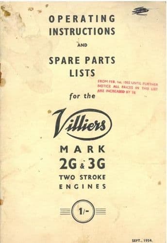 Villiers Mk2G & Mk3G Two Stroke Engine Operators Manual with Parts List