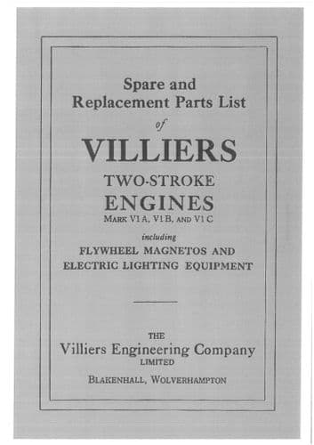 Villiers Two Stroke Engine Mark V1A V1B V1C Parts Manual
