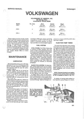 Volkswagen Small Diesel Engine Model 068.2, 068.5,  068.A I&T Workshop Manual