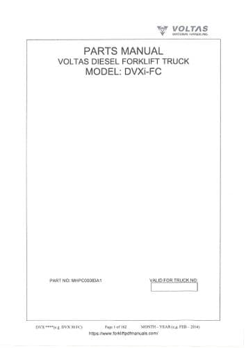 Voltas Forklift Truck DVXi-FC Diesel Parts Manual