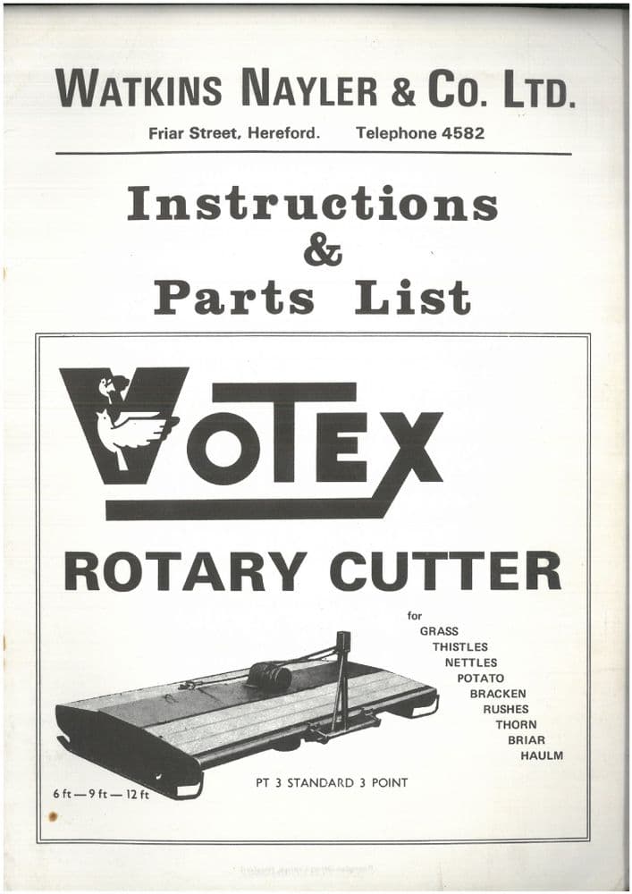 Votex Rotarty Cutter Pasture Topper PT 2 PT 3 Operators Manual with ...