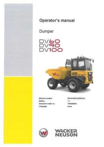 Wacker Neuson Compact Dumper DV60 DV90 DV100 Operators Manual