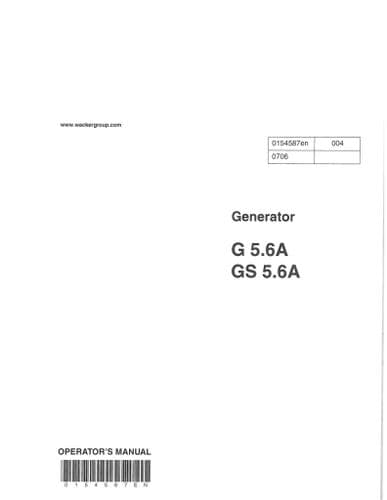 Wacker Neuson Generator G 5.6A & GS 5.6A Operators Manual