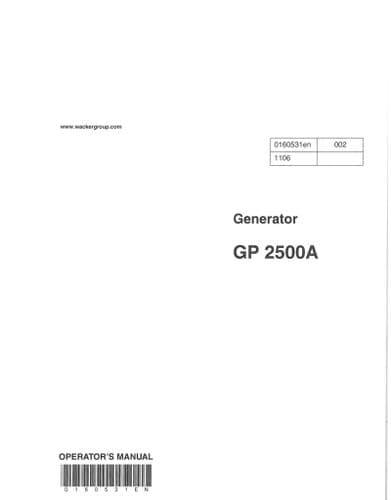 Wacker Neuson Generator GP 2500A Operators Manual