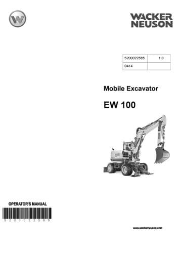 Wacker Neuson Mobile Excavator EW100 Operators Manual