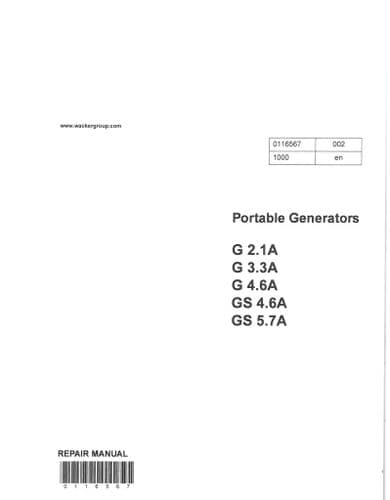 Wacker Neuson Portable Generator G 2.1A G 3.3A G 4.6A GS 4.6A GS 5.7A Operators Manual