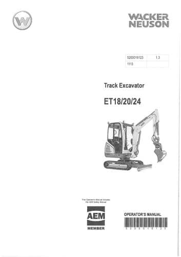 Wacker Neuson Track Excavator ET18/20/24 Operators Manual