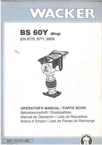 Wacker Neuson Vibratory Plate BS60Y Operators Manual and Spare Parts List