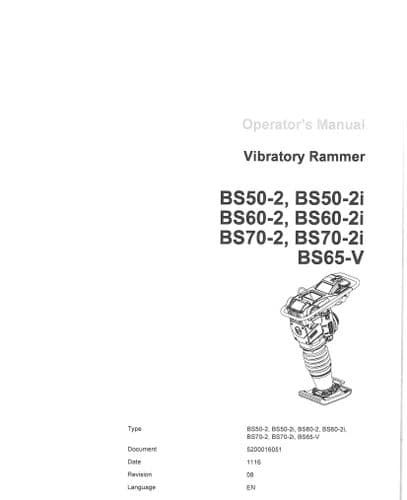 Wacker Neuson Vibratory Rammer BS50-2/2i BS60-2/2i BS70-2/2i BS65-V Operators Manual