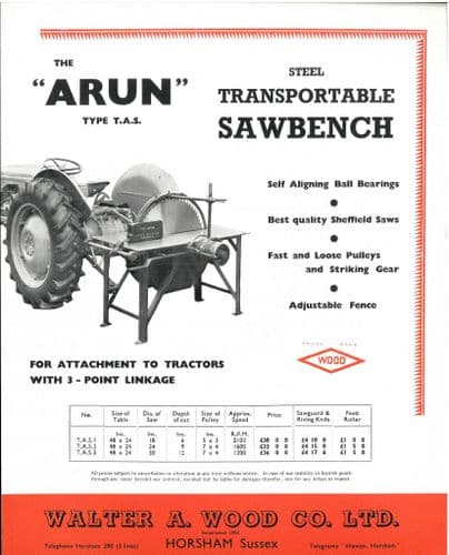 Walter Wood Arun Farmers Pattern Sawbench Brochure