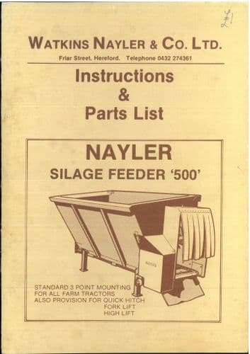 Watkins Nayler Silage Feeder 500 Operators & Parts Manual